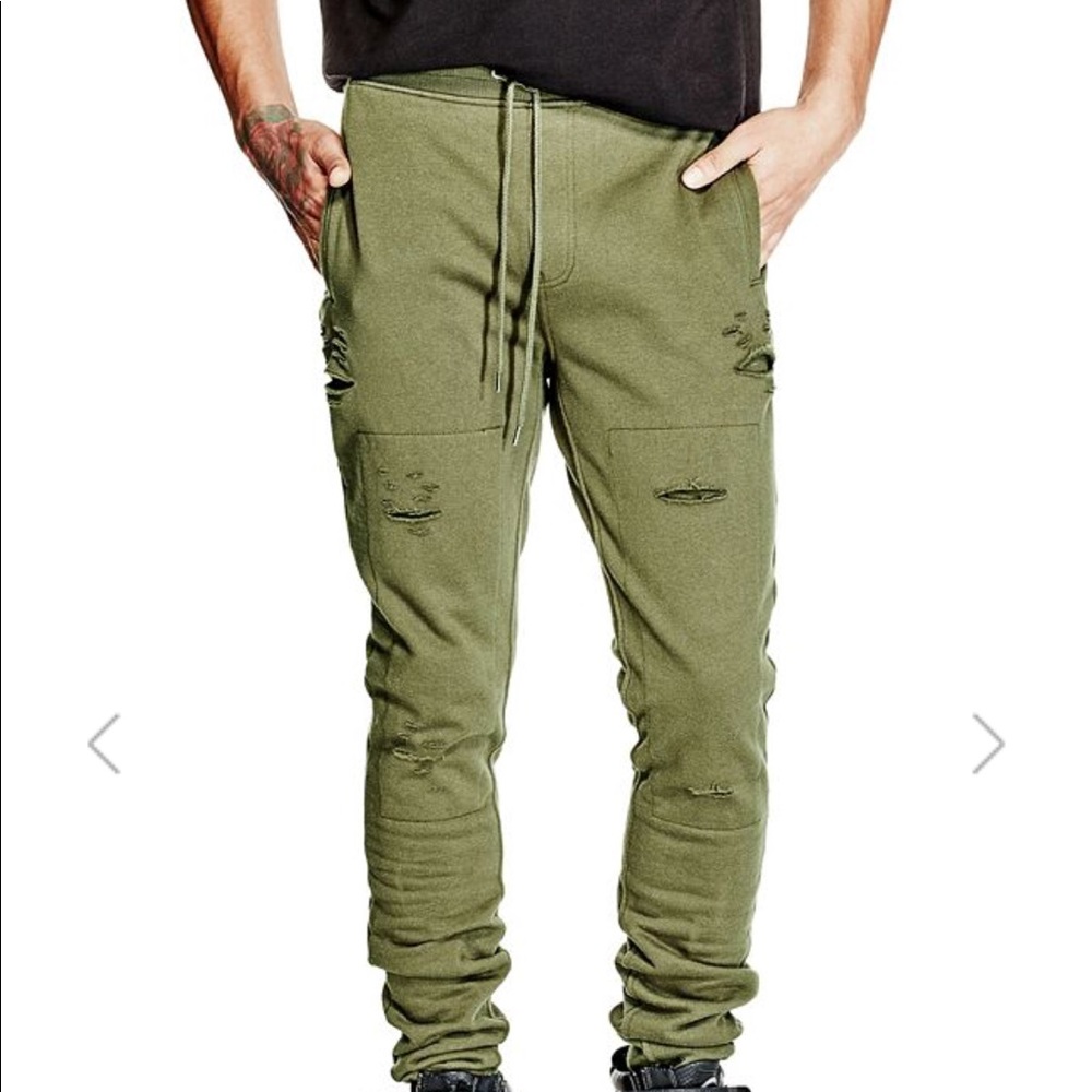 Olive green guess distressed skinny sweatpants M